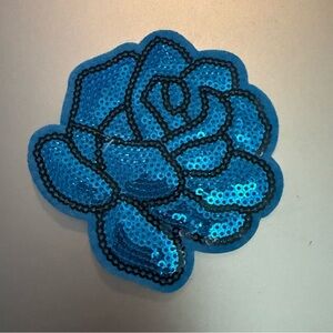 Blue Sequin Rose Iron On Patch
